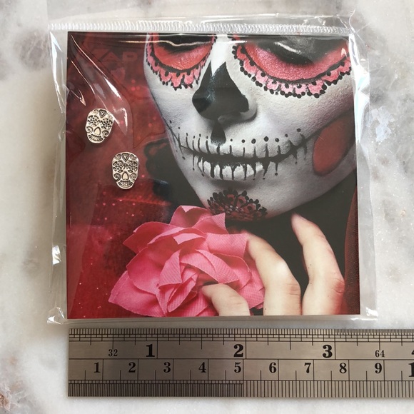 Skeleton Sugar Skull Day Of The Dead Halloween Dia de Los Muertos Post Earrings - Picture 9 of 11